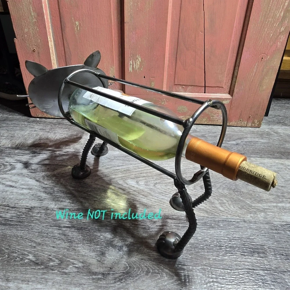 Metal‎ Art Wine Bottle Holder Cat Freestanding Kitten Four Legs Unique No Tail